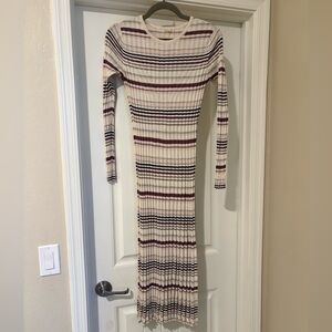 Adam Lippes Cream Maxi Dress with Burgundy & Black Stripes